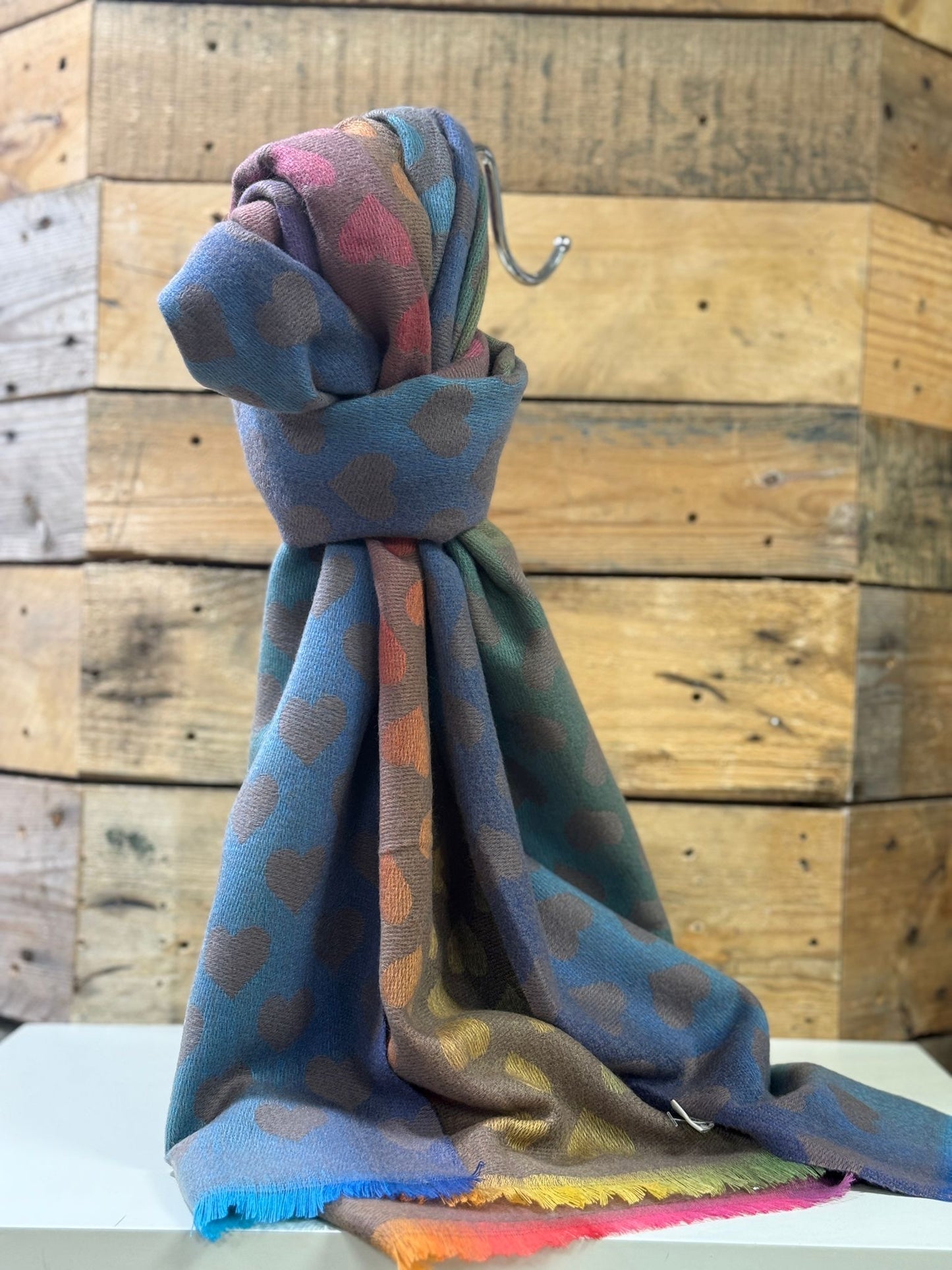 hannah k - Taupe Heart Rainbow Scarf