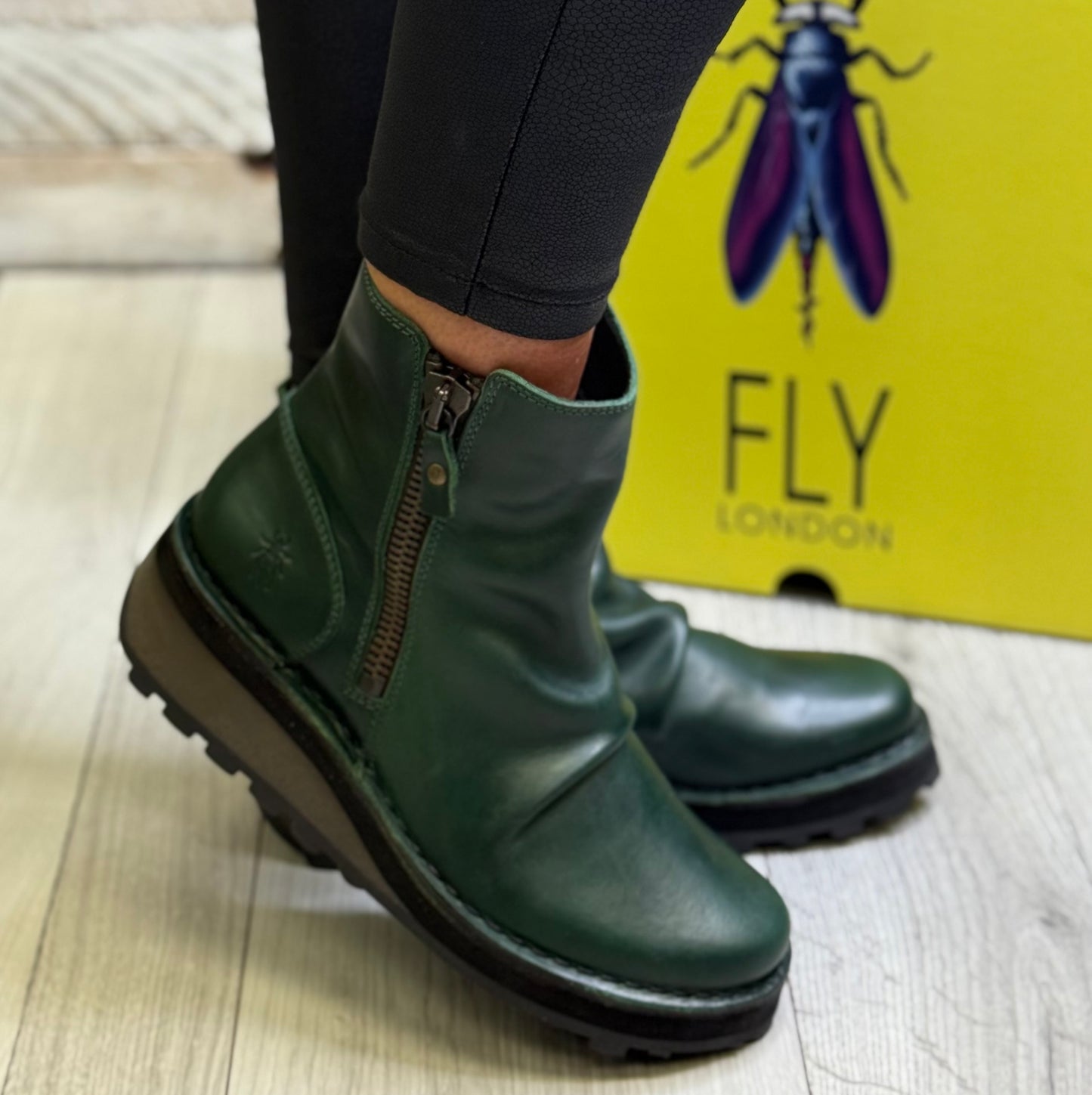 Fly London - Bottle Green Ruched Leather Boot