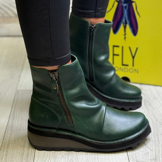 Fly London - Bottle Green Ruched Leather Boot