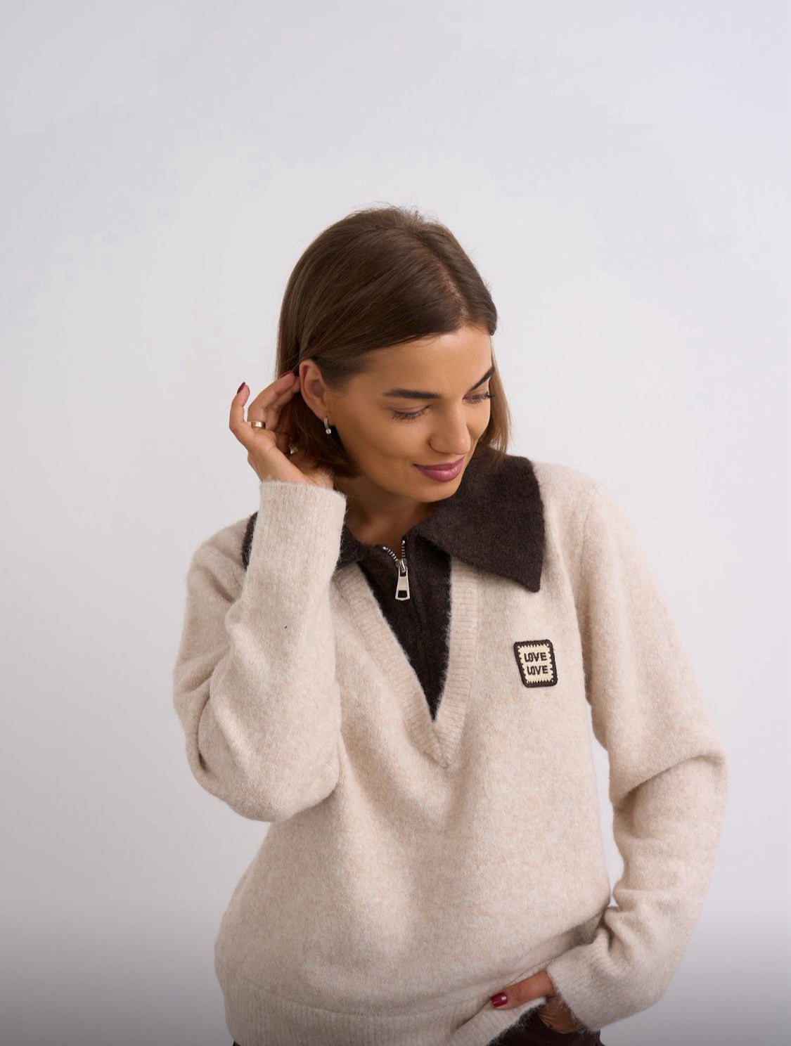Taupe/Chocolate 1/4 Zip Knit