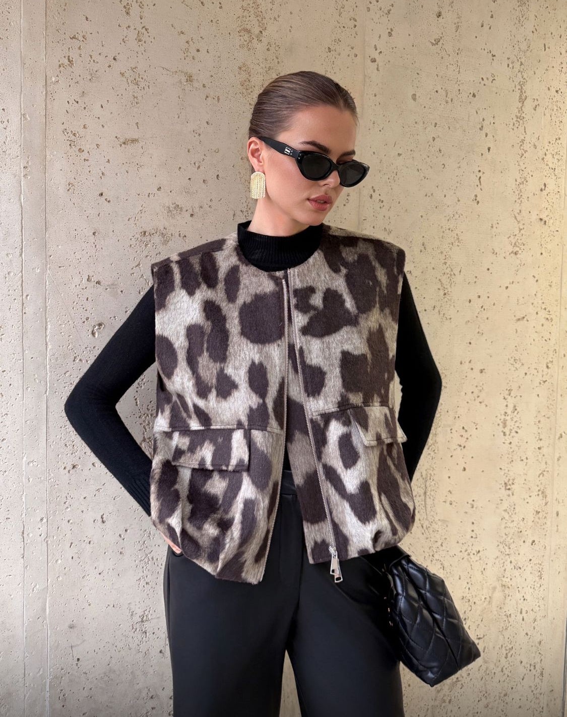 Cow Print Sleeveless Jacket