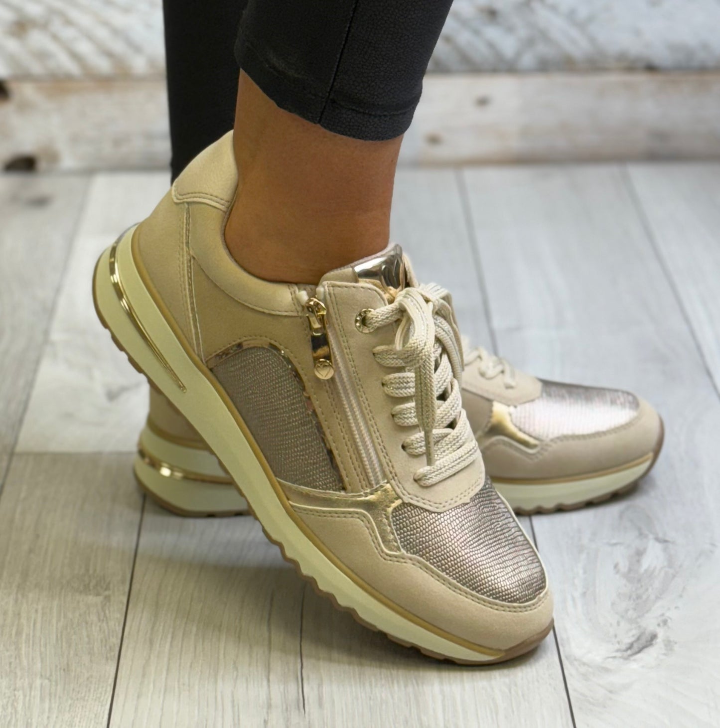 Marco Tozzi - Cream Combo Side Zip Trainer