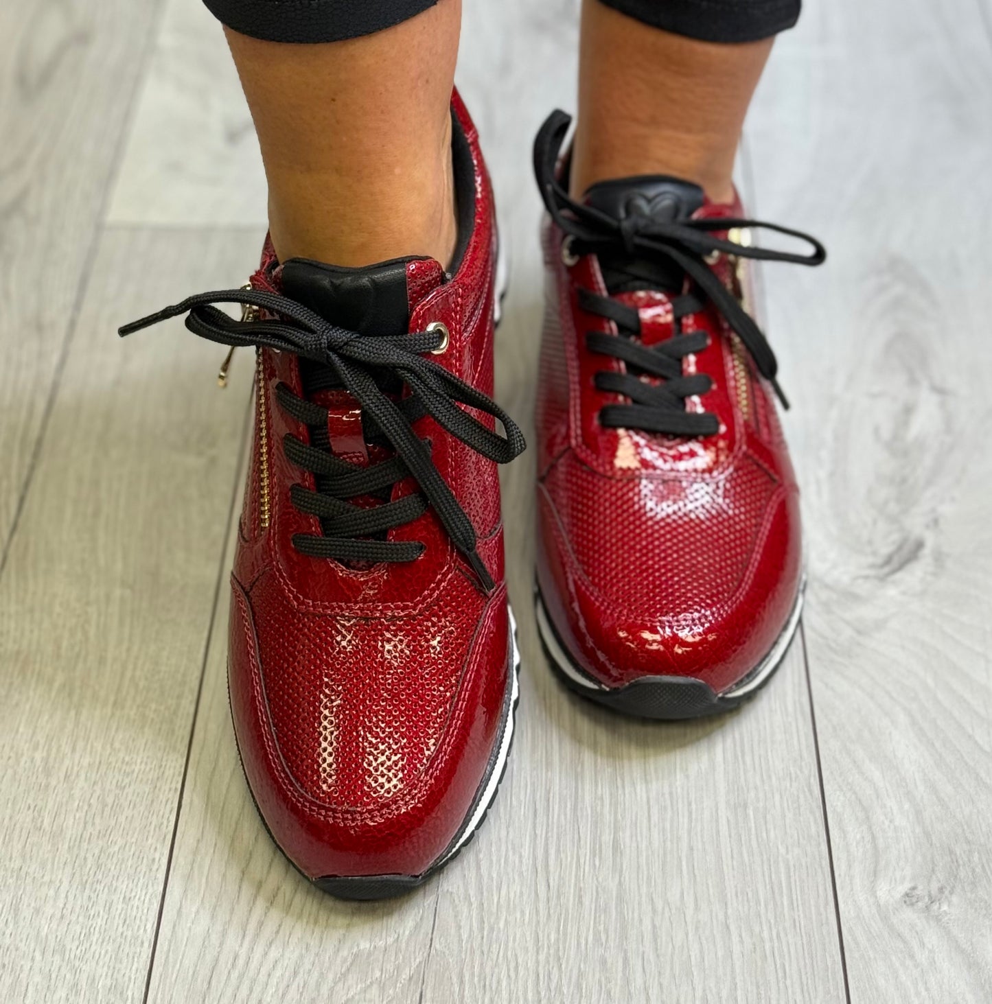 Marco Tozzi Red Patent Side Zip Trainer