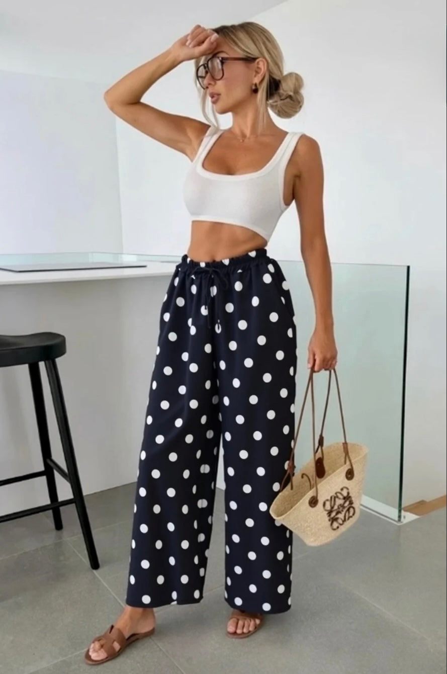Black Polka Dot Wide Leg Trouser