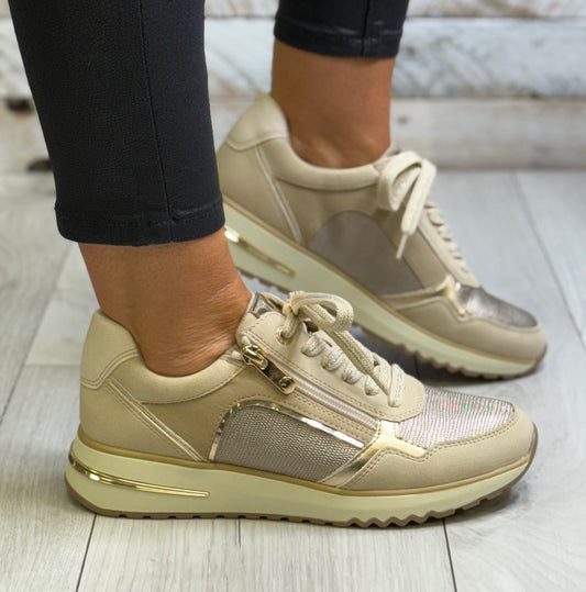Marco Tozzi - Cream Combo Side Zip Trainer