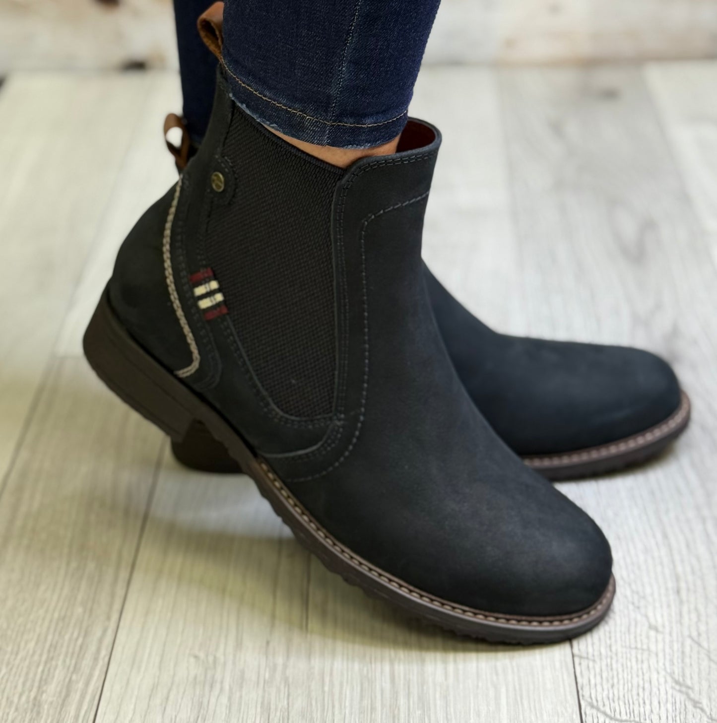 Tamaris - Navy Leather Gusset Detail Boot