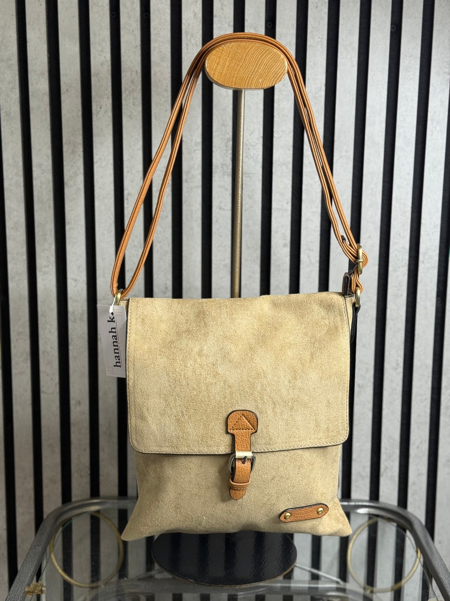hannah k - 'Fay' Beige Faux Suede Crossbody