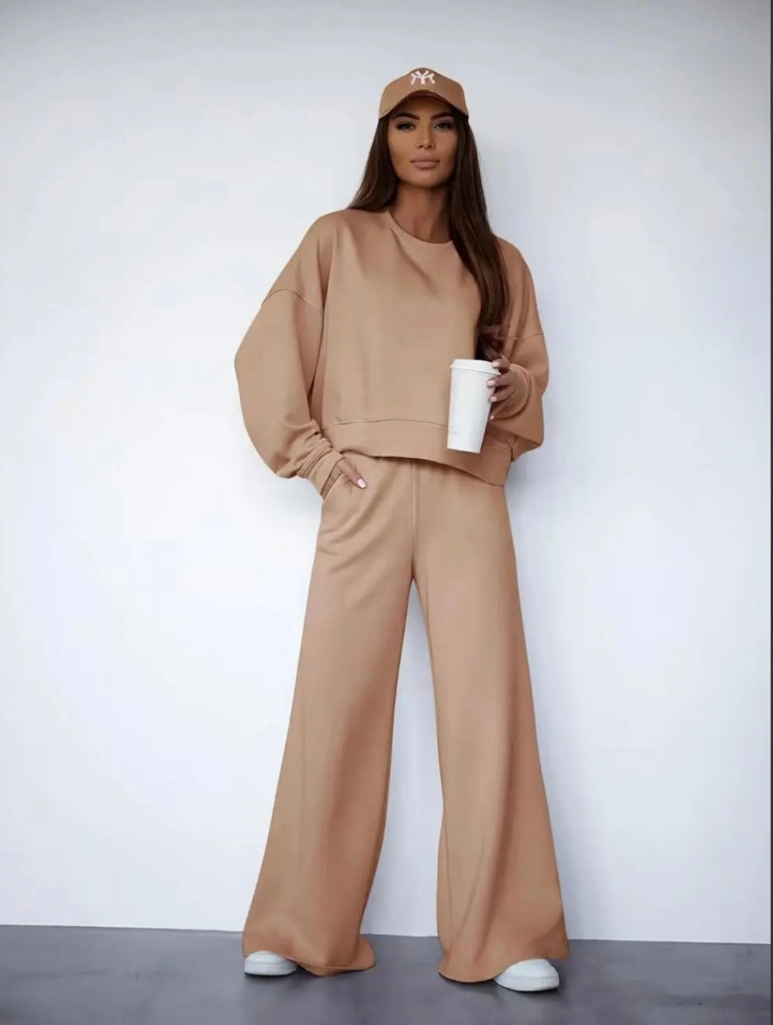 Taupe Basic Wide Leg Jogging Set