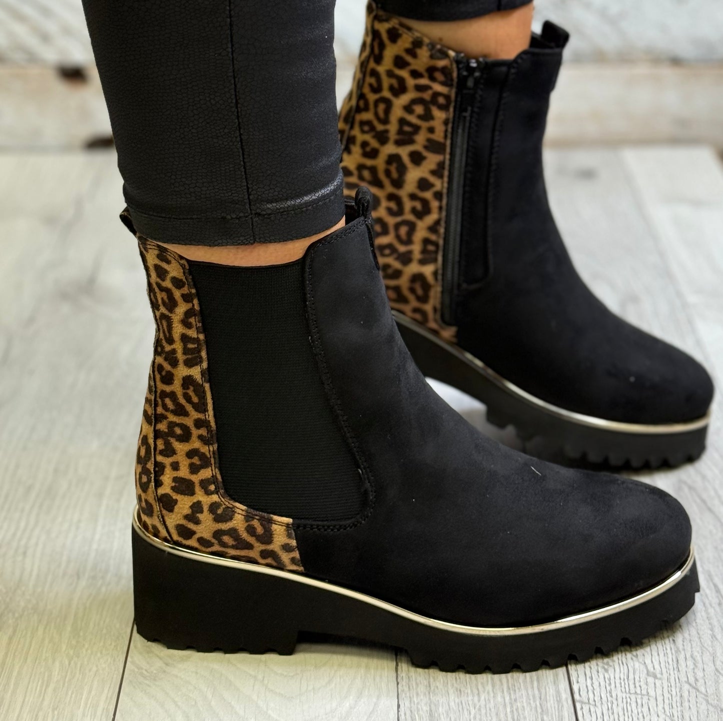 Lunar - 'Nakita' Black/Leopard Ankle Boot