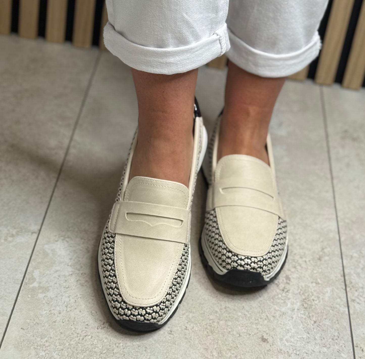 Lotus - 'Florida' Cream/Black Woven Slip On Shoe