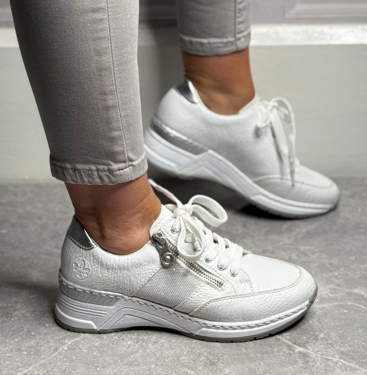 Rieker - White/Silver Wedge Trainer
