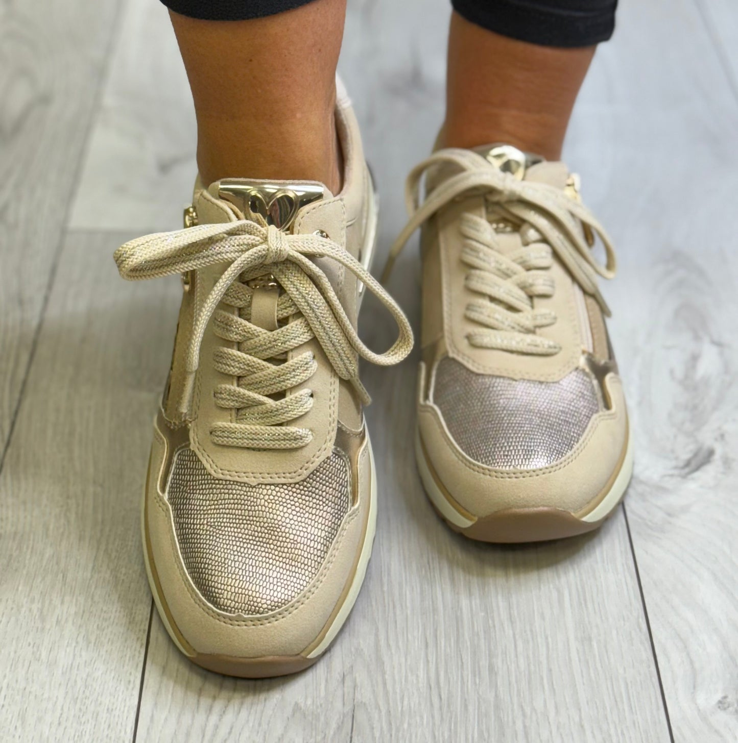 Marco Tozzi - Cream Combo Side Zip Trainer