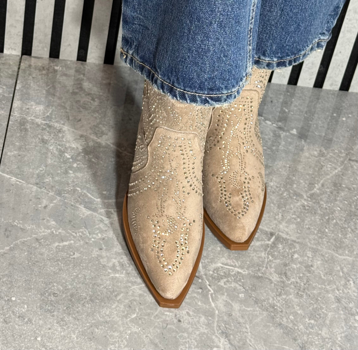 Xti - Beige Embellished Cowboy Boot (146100)