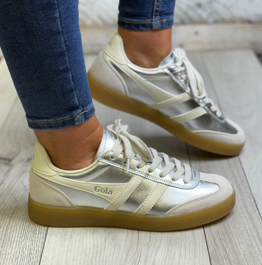 Gola - ‘Viper’ Silver/Off White Gum Sole Leather Trainer