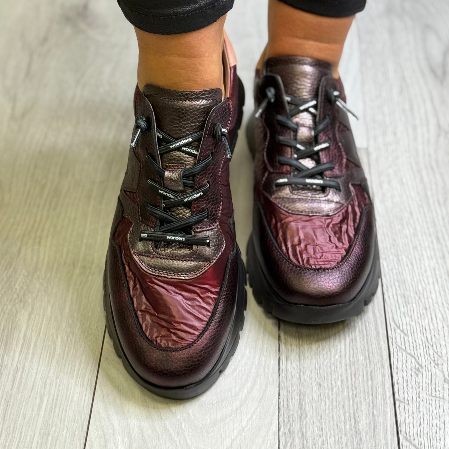 Wonders - A-2491 Wine/Burgundy Combo Leather Trainer