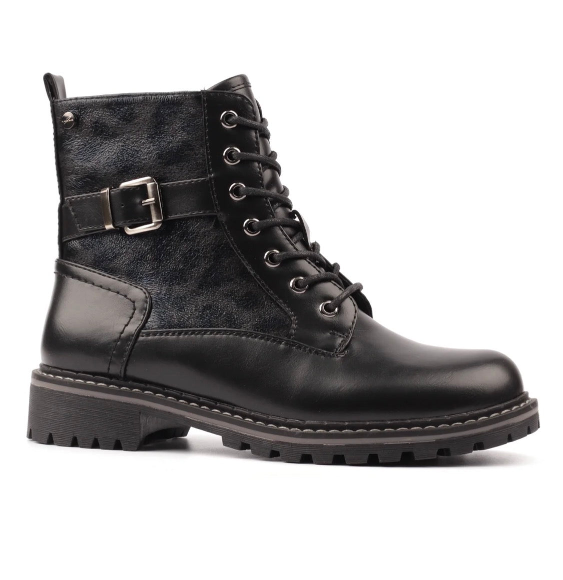 Lunar - 'Becky' Black/Animal Print Detail Boot
