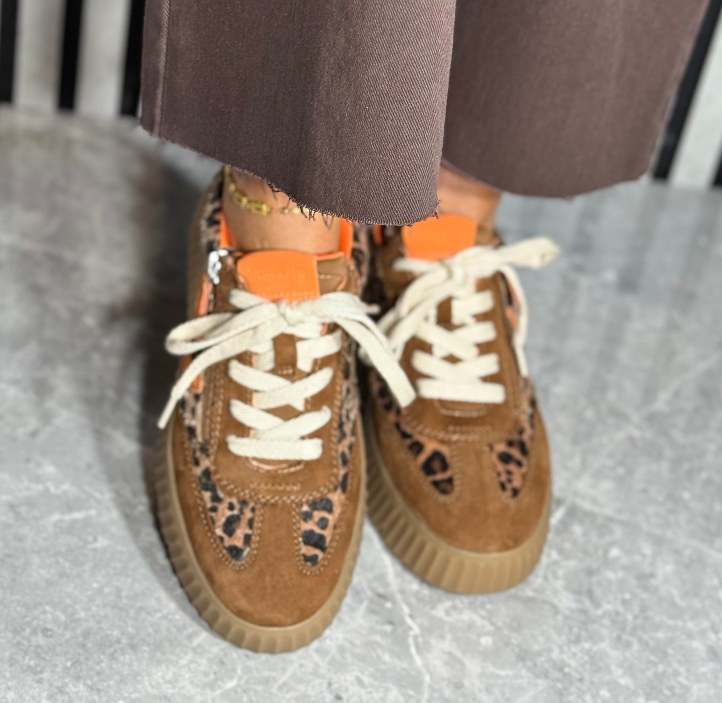 Tamaris Comfort - Cognac/Leopard Gum Sole Trainer
