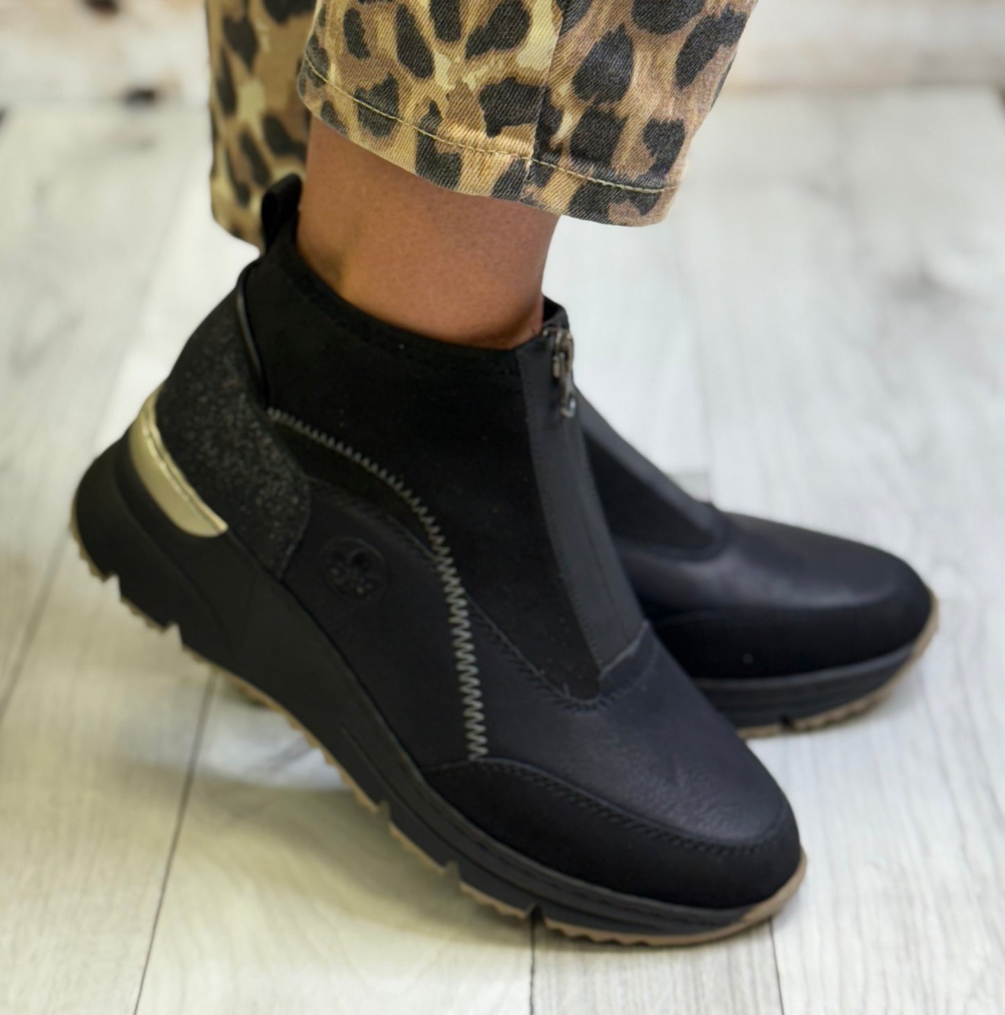 Rieker - Black Front Zip Trainer Boot