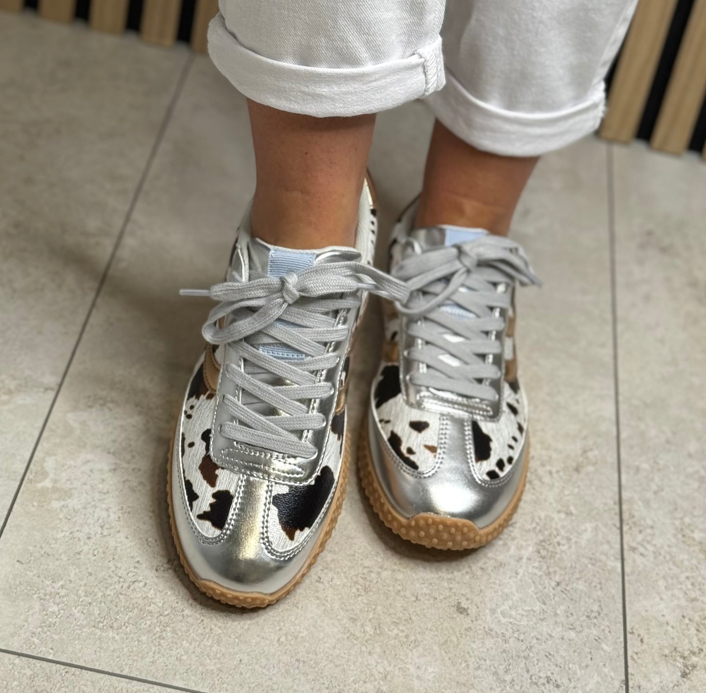 Gioseppo - 'Gering' Cow Print Metallic Leather Trainer