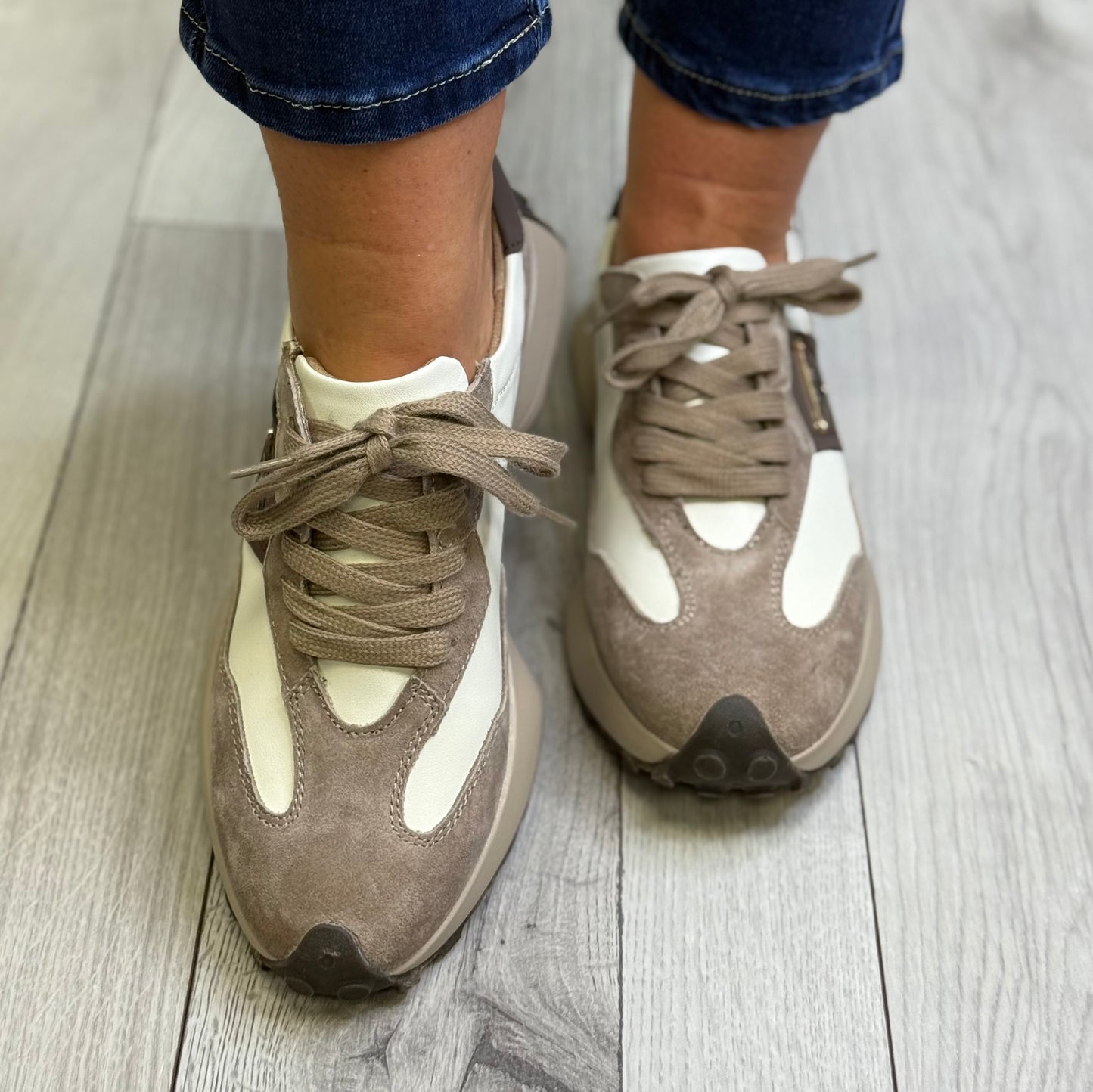 Kate Appleby - ‘Caithness' Taupe/Cream Combo Trainer