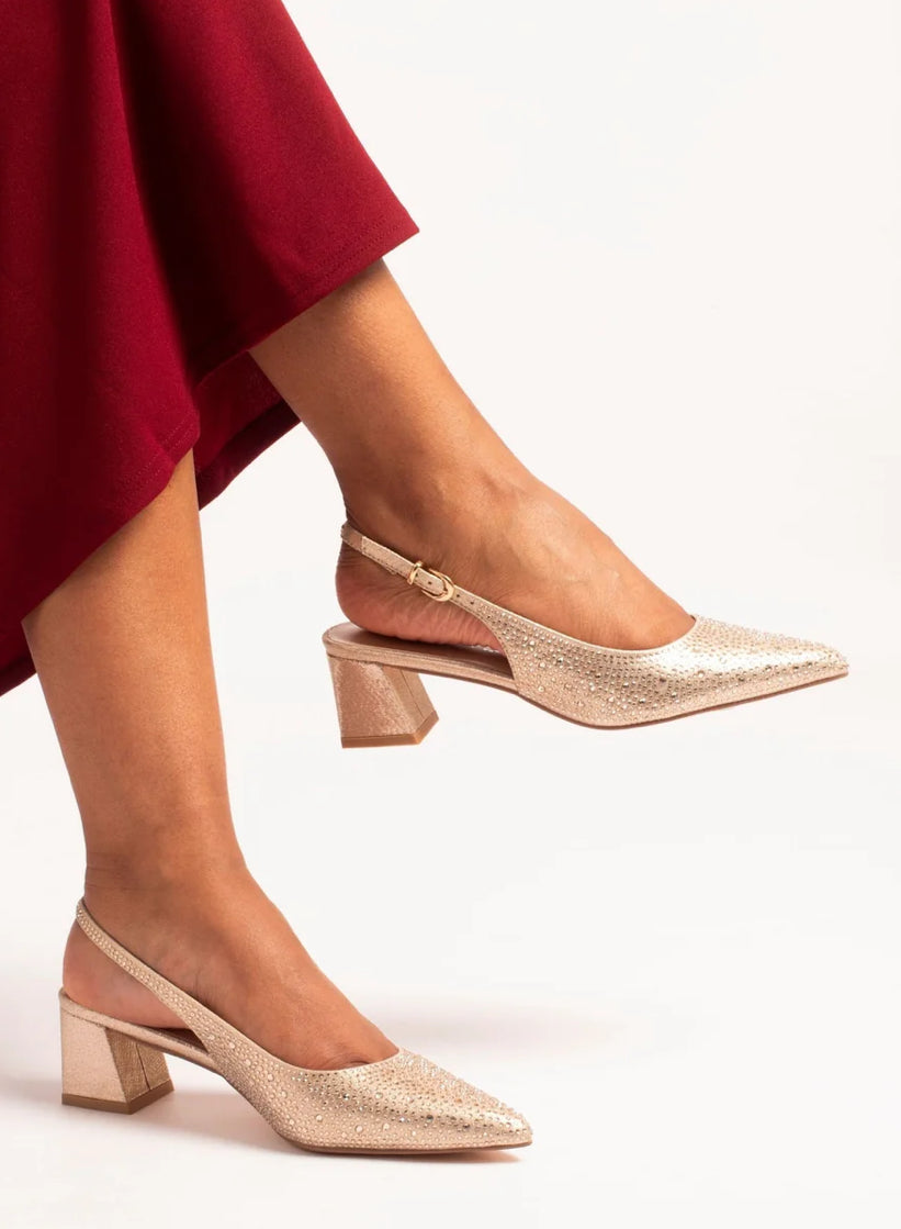 Lunar - 'Milan' Gold Diamante Slingback Shoe