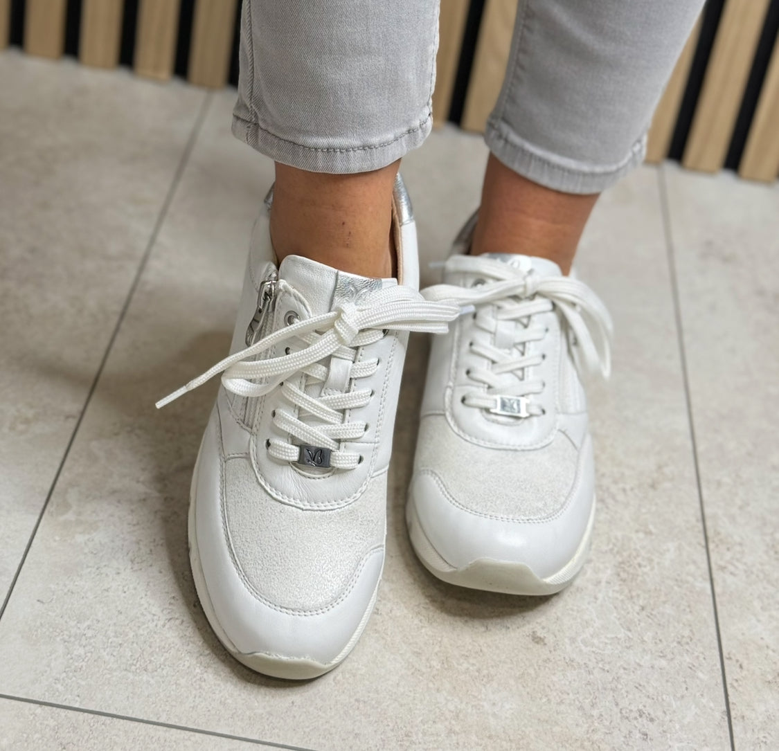 Caprice - White/Silver Leather Trainer