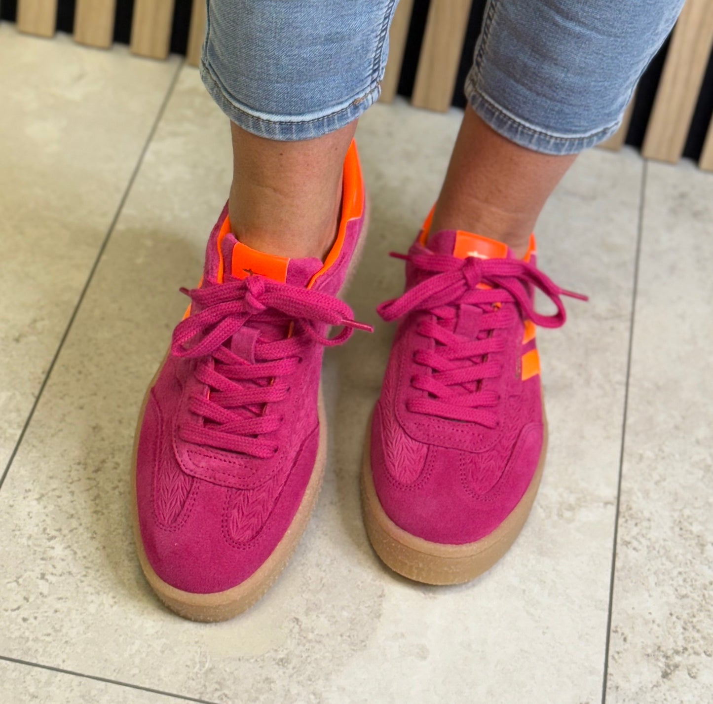 Tamaris - Pink/Orange Neon Suede Trainer