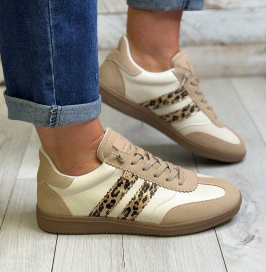 Xti - Beige/Leopard Gum Sole Trainer (144330)