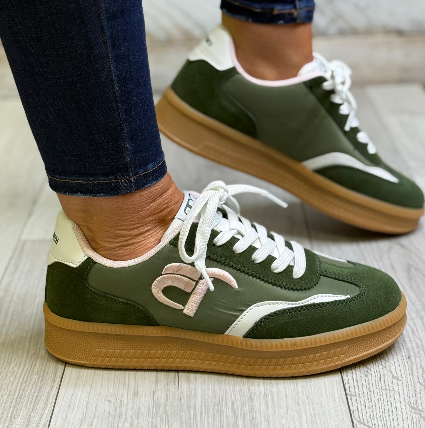 Teddy Smith - Green Combo Platform Leather Trainer