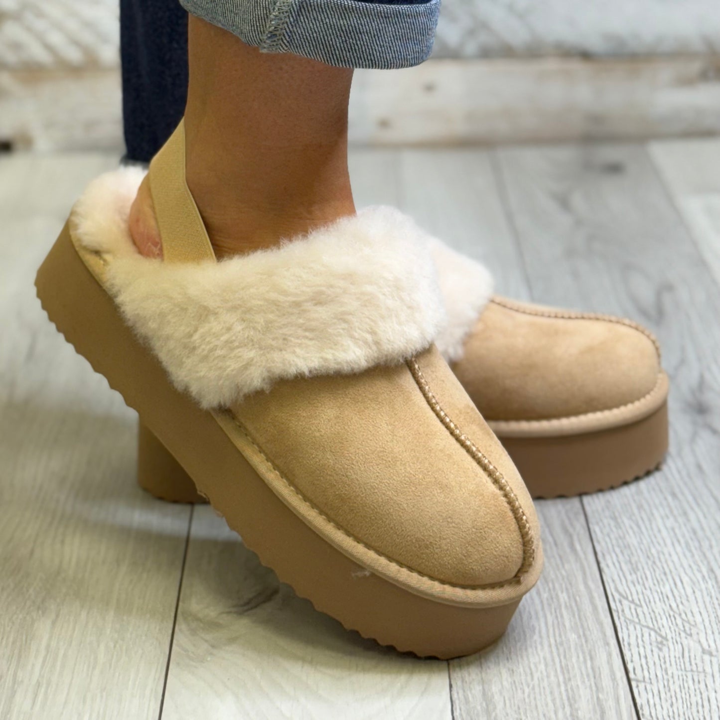 Xti - Beige Faux Fur Lined Platform Mule (144440)