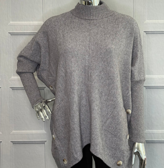 Grey Button Detail Oversized Knit
