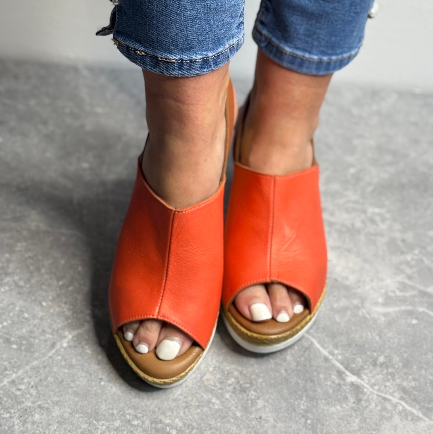 Shoozy - 'Naomi' Burnt Orange Leather Wedge Sandal