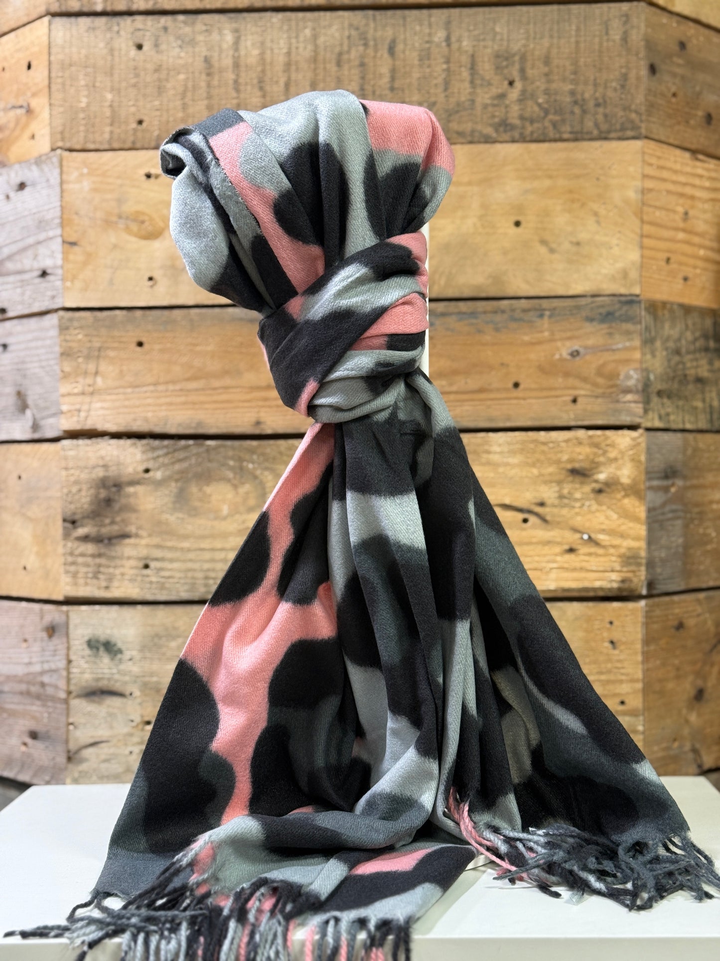 hannah k - Pink Leopard Print Combo Scarf