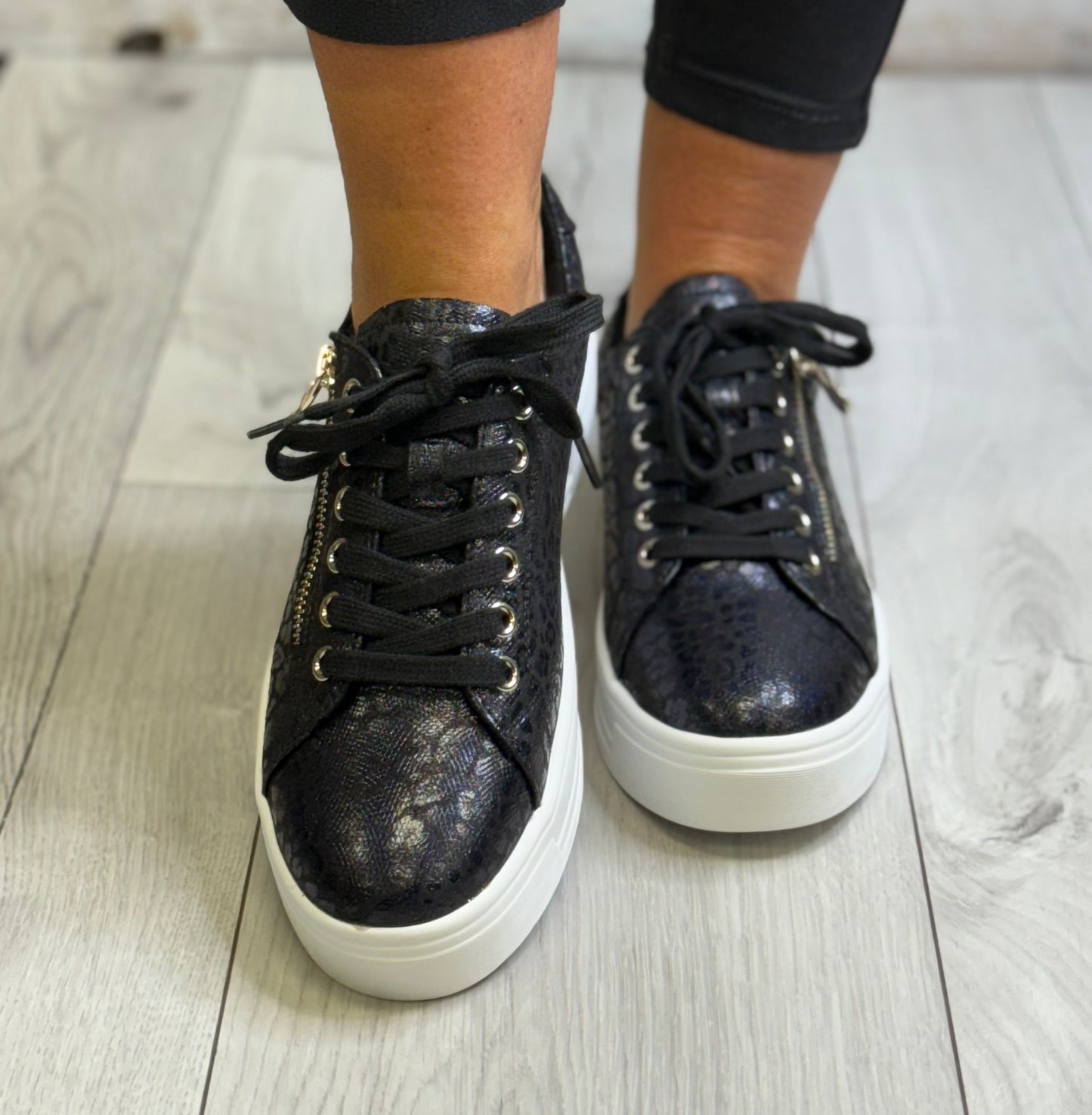 Lunar - 'Charm' Black Side Zip Trainer