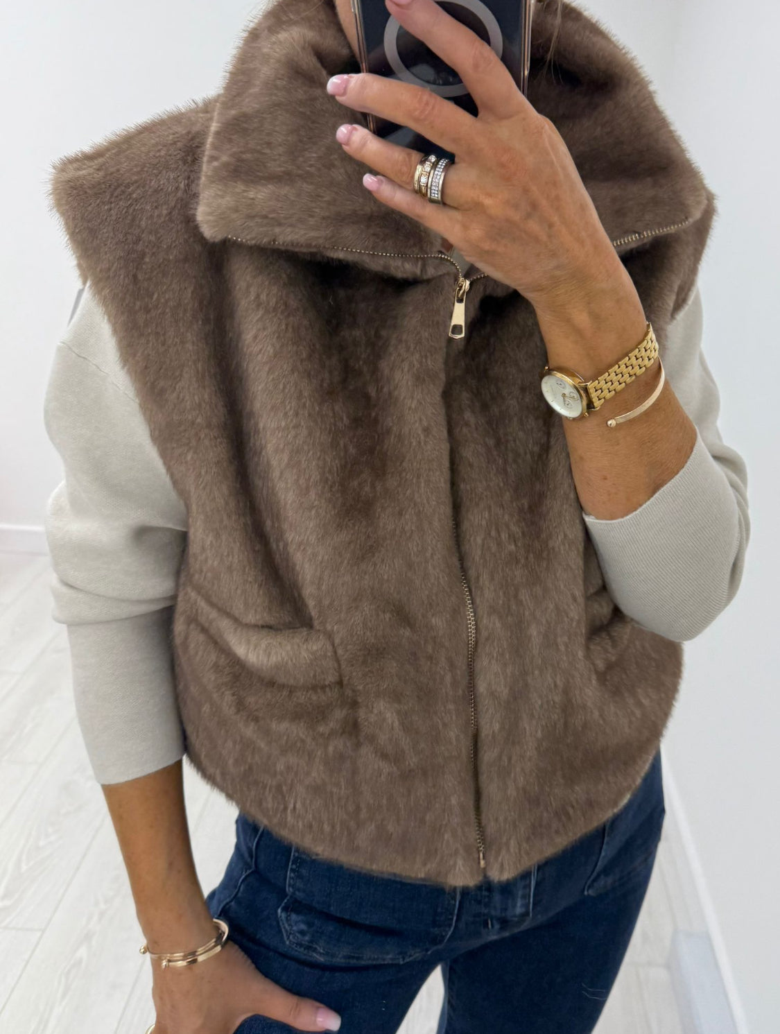 Taupe Faux Fur Gilet.