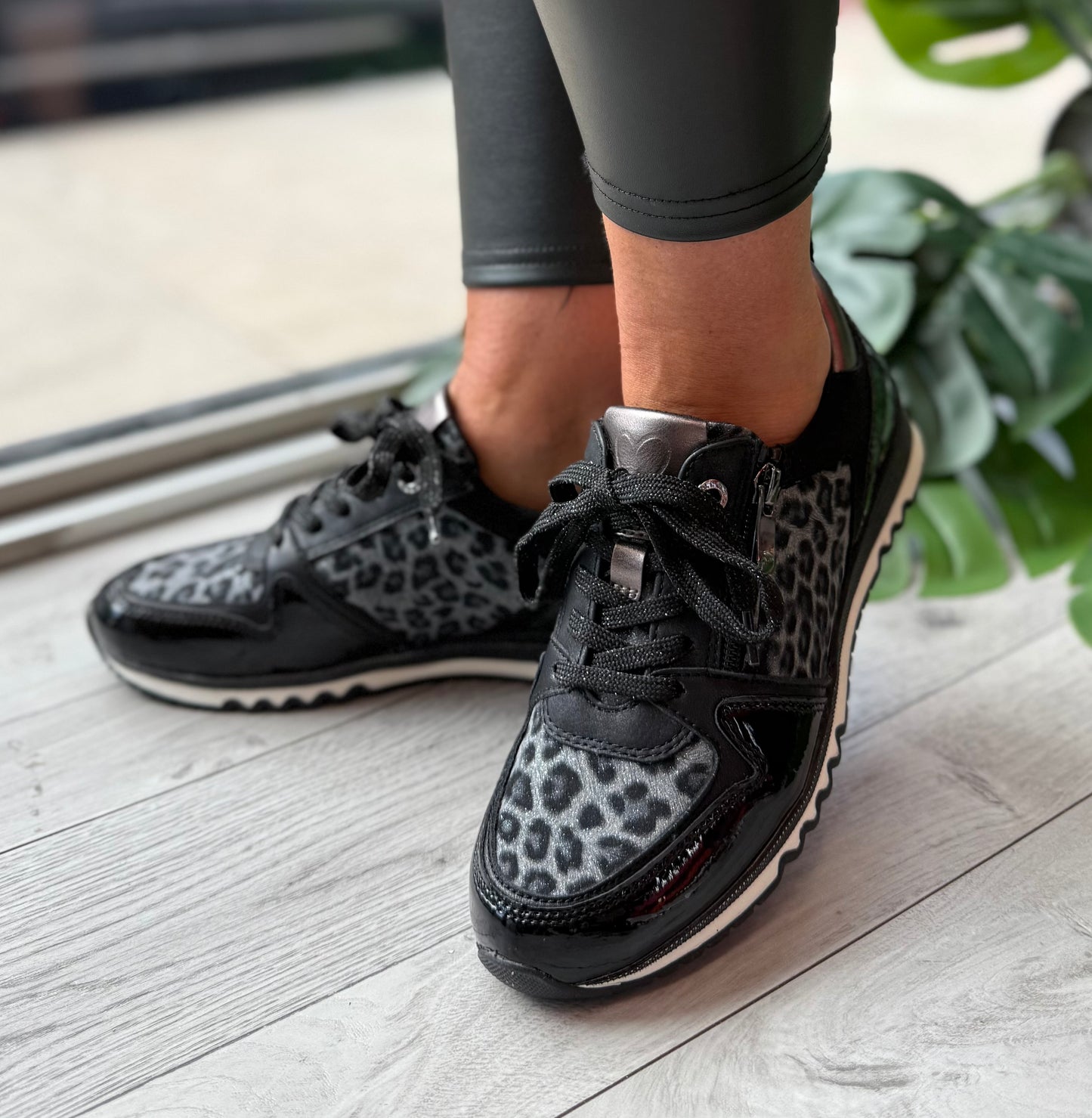 Marco Tozzi Black Leopard Print Trainer