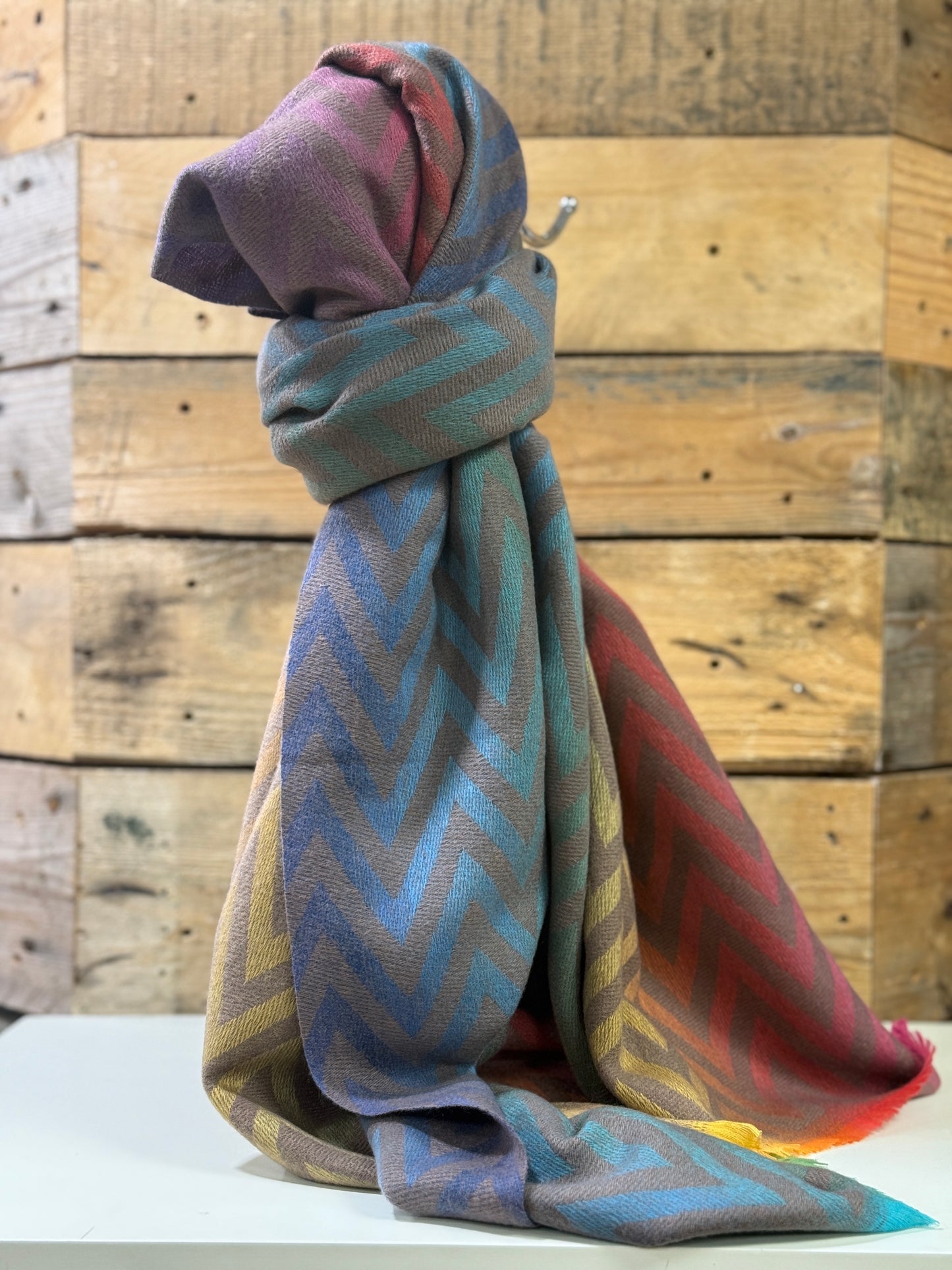 hannah k - Taupe Multi Chevron Scarf