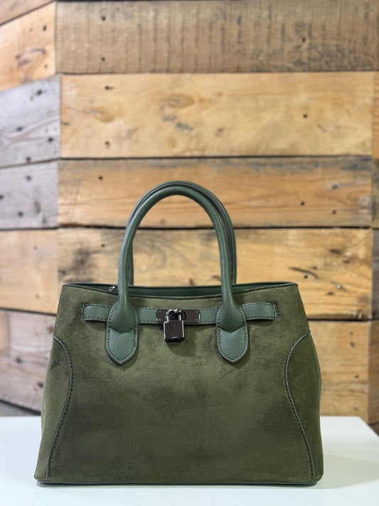 hannah k - 'Hailey' Khaki Small Faux Suede Handbag