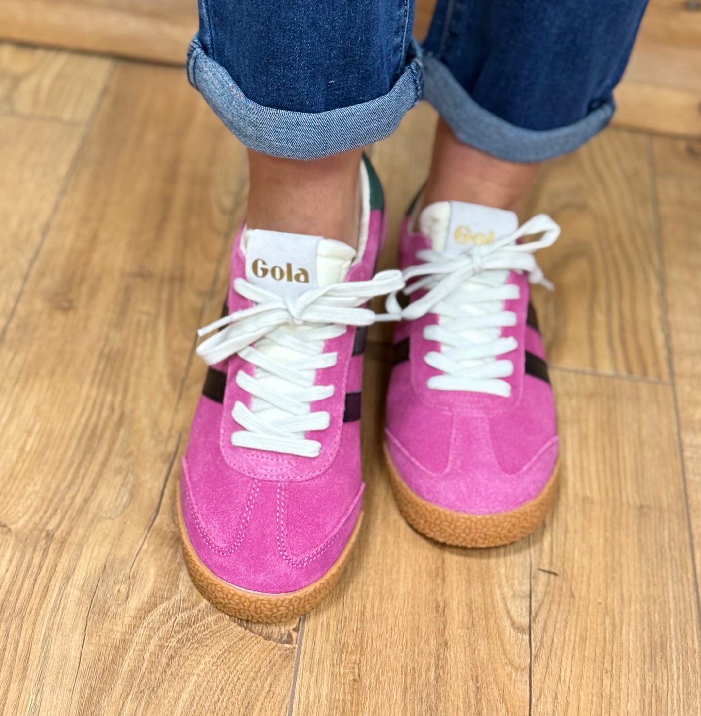 Gola - ‘Elan’ Fuchsia/Black/Evergreen Leather Trainer