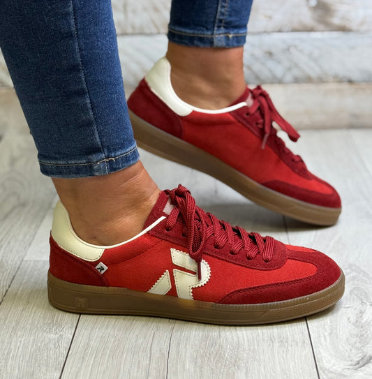 Rieker -  Red Leather Gum Sole Trainer