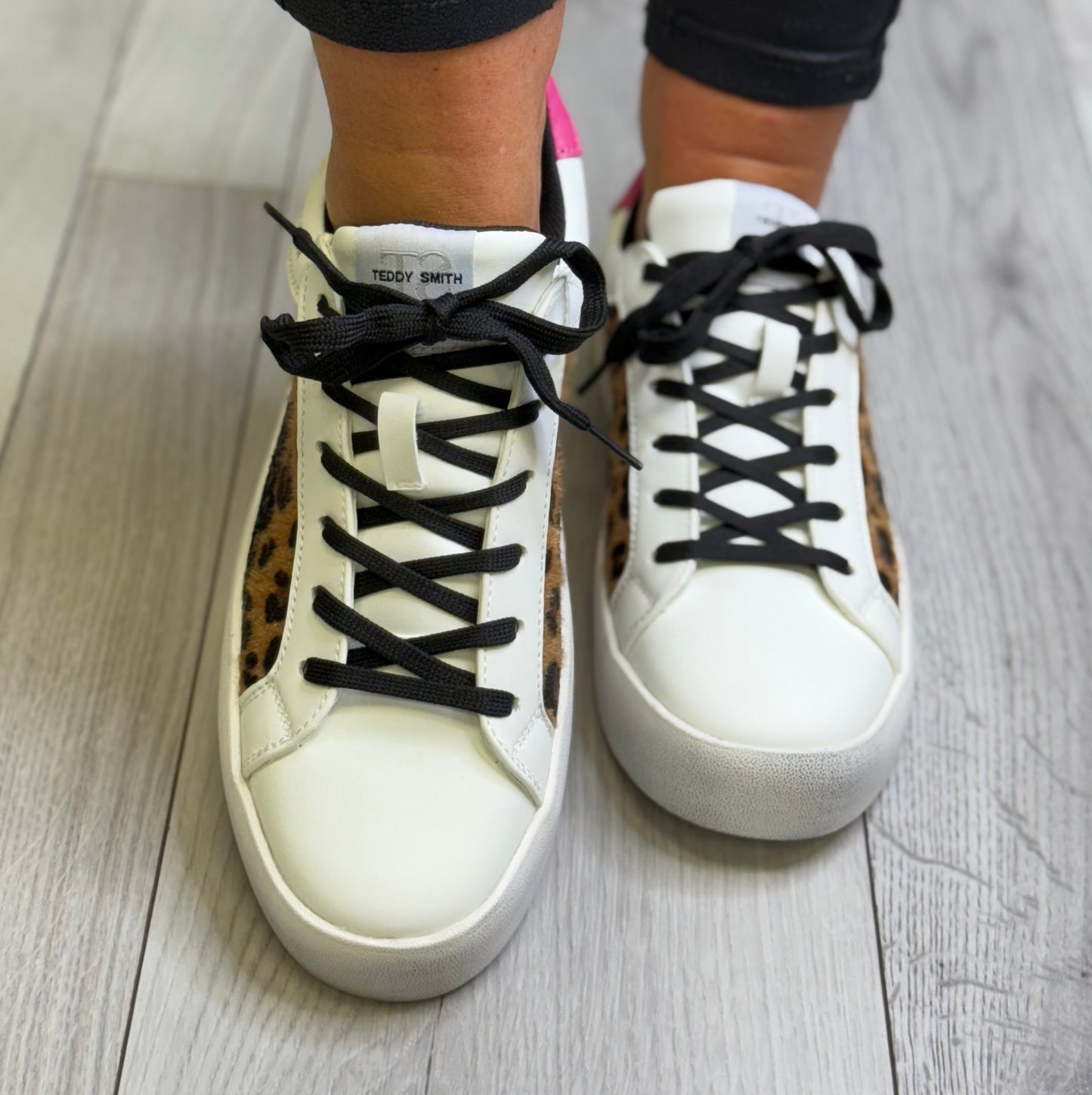 Teddy Smith - White/Animal Print Leather Trainer
