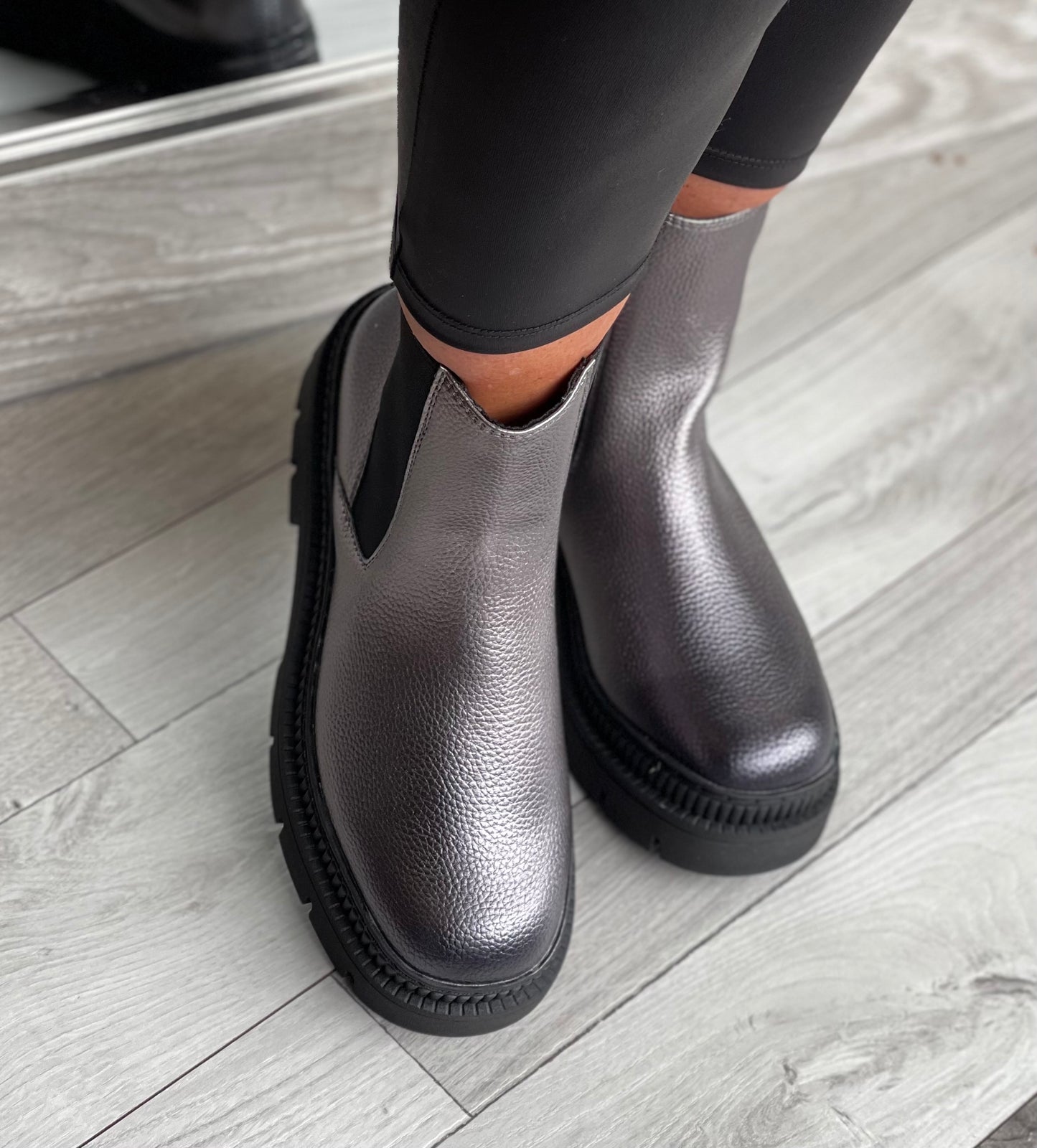 Marco Tozzi - Pewter Metallic Chunky Slip On Boot