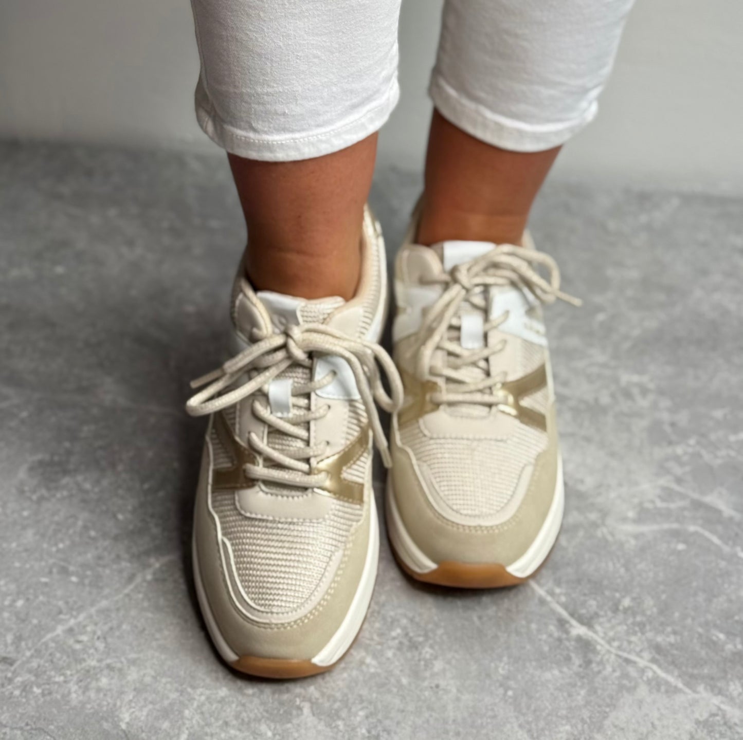 S Oliver - Beige/Gold Combo Trainer