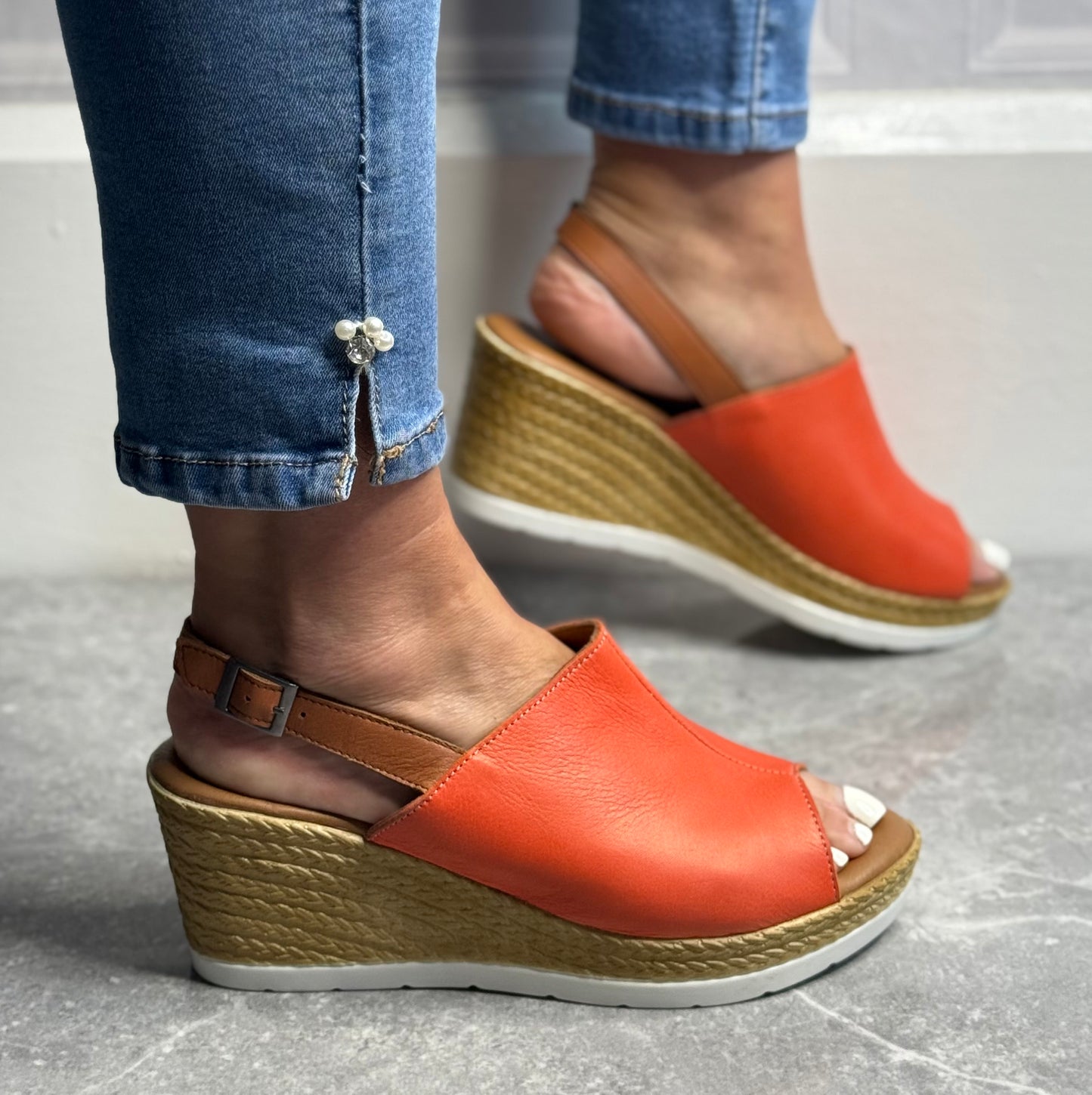 Shoozy - 'Naomi' Burnt Orange Leather Wedge Sandal
