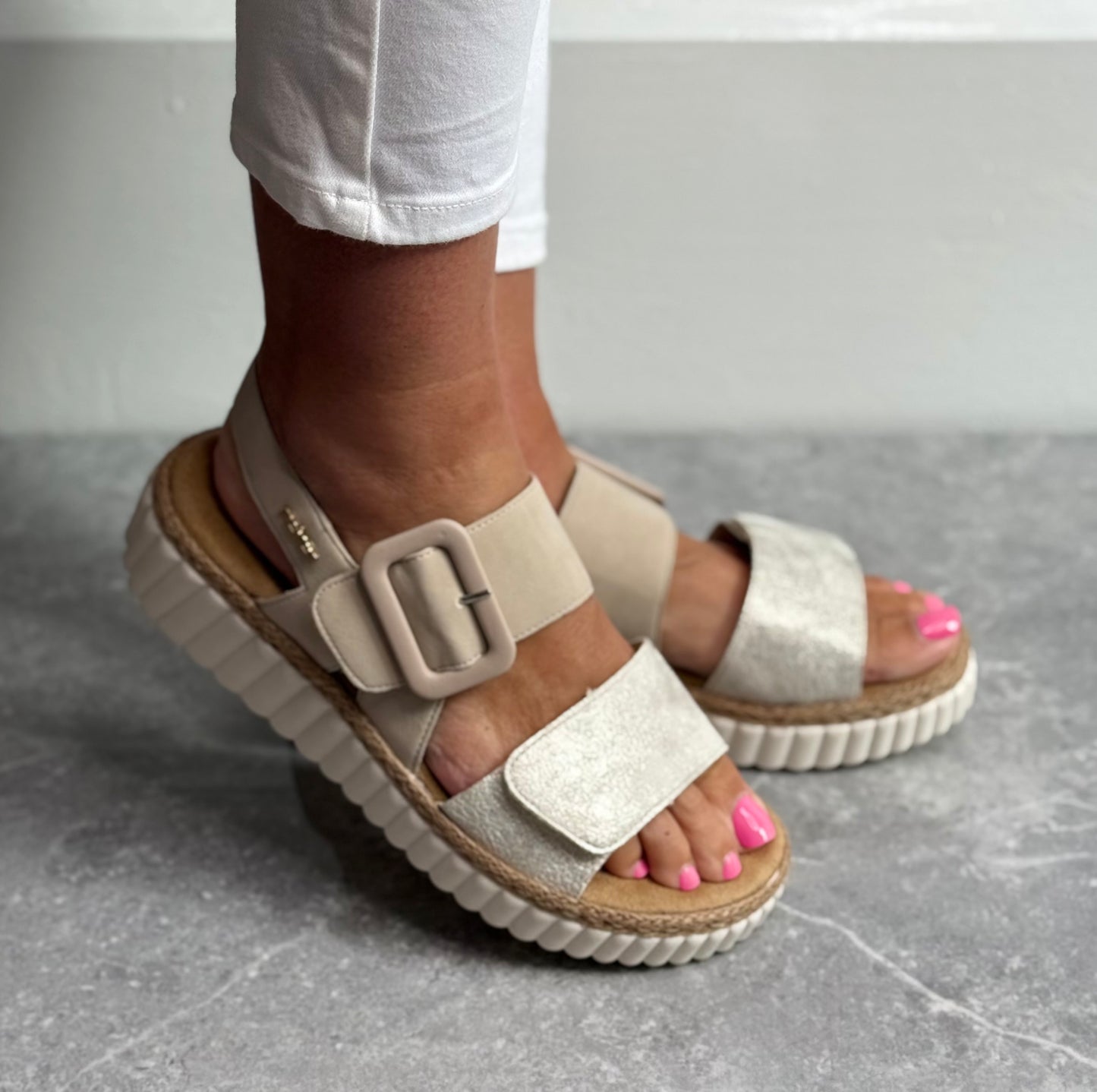 Rieker - Beige Combo Velcro Sandal