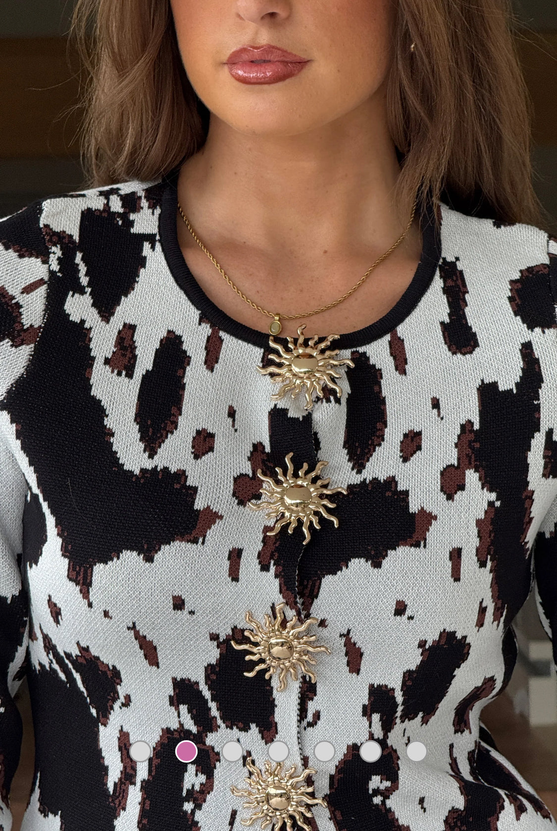 Girl In Mind - Haddie Cow Print Knitted Cardigan