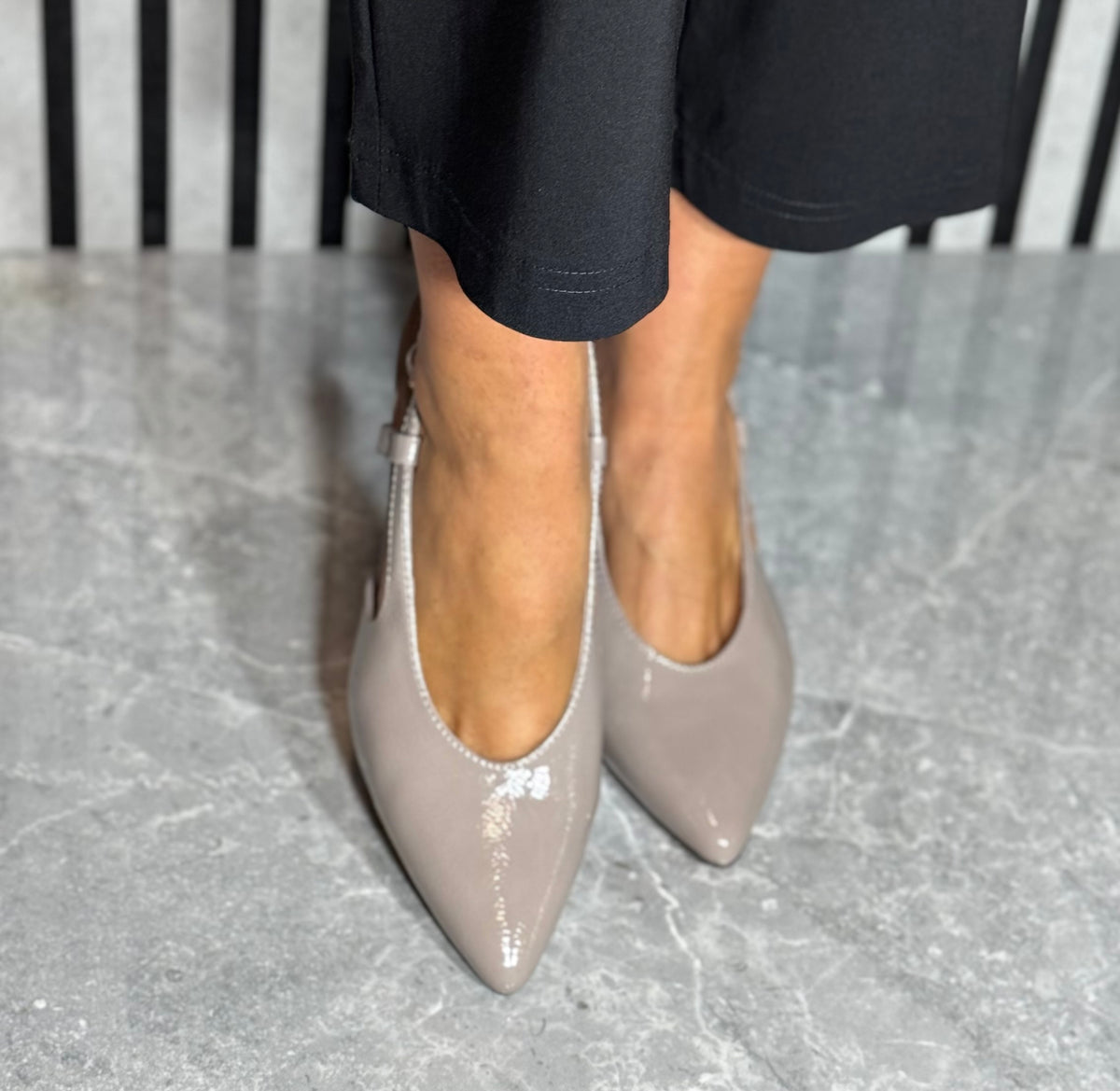 Marco Tozzi - Taupe Patent Slingback Heel