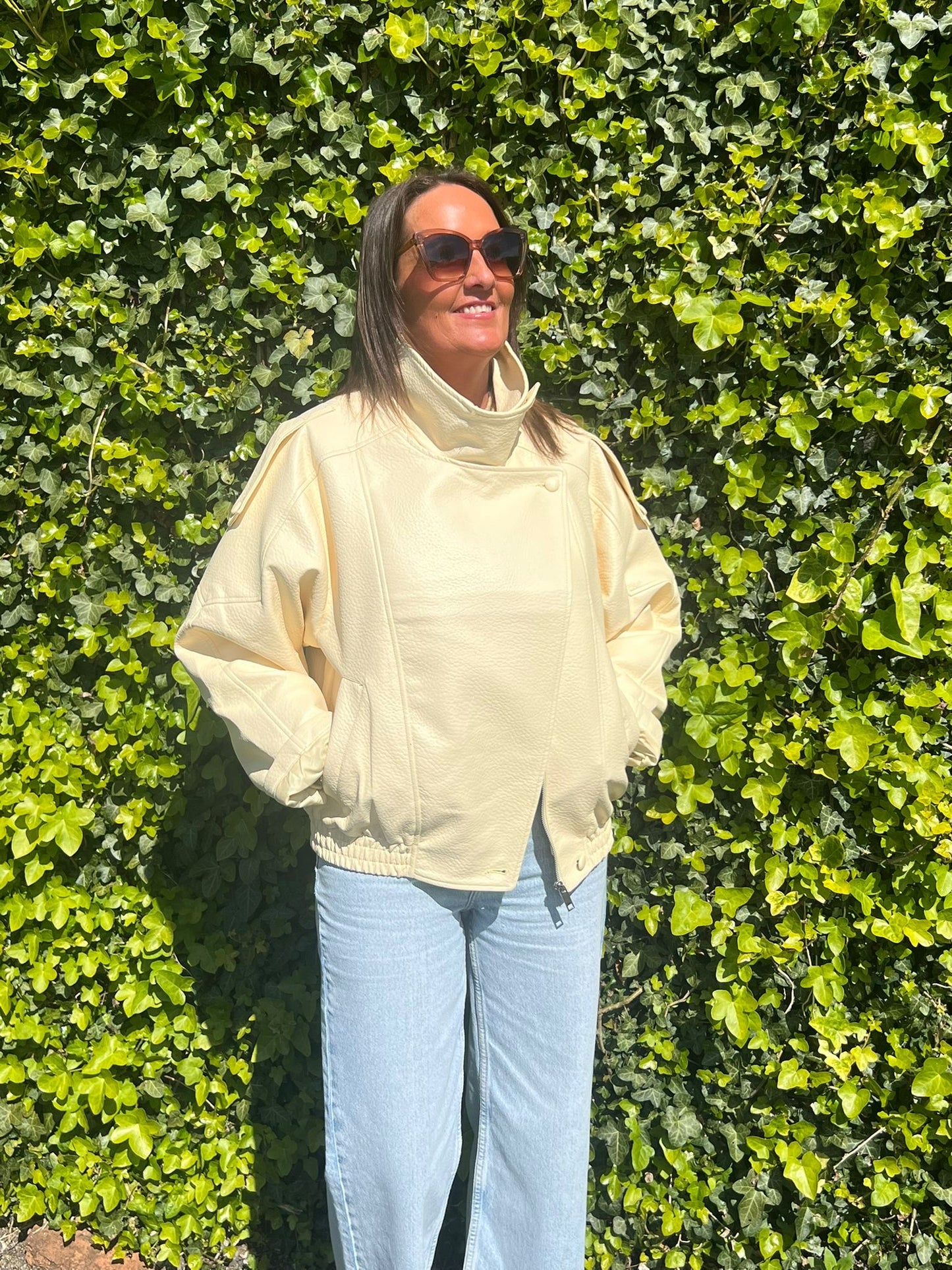Lemon Faux Leather Funnel Neck Jacket