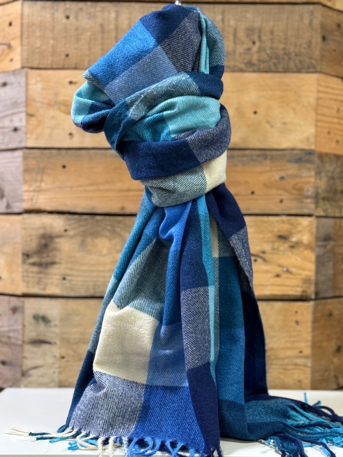 hannah k - Blue mix Checked Scarf