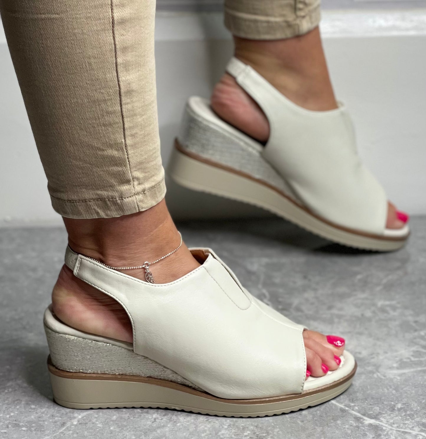 Zanni & Co - 'Mirfa One' Cream Wedge Sandal
